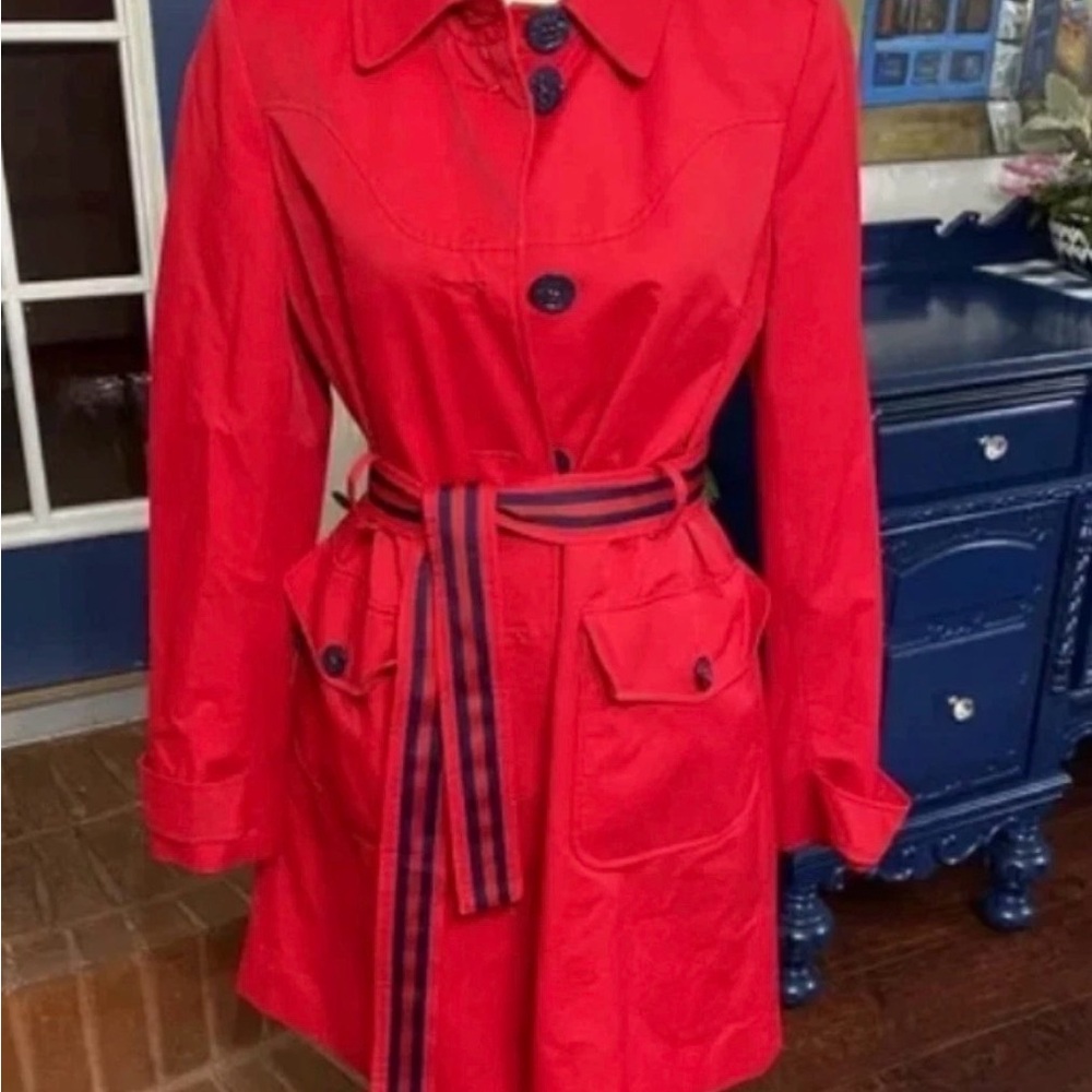 Tommy Hilfiger Red Trench Style Rain Coat Size Small